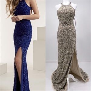 NWT lush beaded backless evening gown champagne size 8